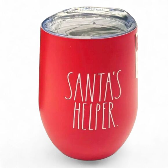 Rae Dunn SANTAS HELPER LL Insulated Wine Glass Mug Red Christmas 12oz New 2021 - Picture 1 of 8
